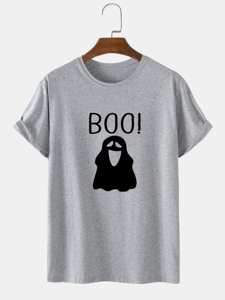 Mens Halloween Cartoon Ghost Printed 100% Cotton Short Sleeve T-Shirts