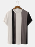 Mens Knitted Contrasting Color Stitching Short Sleeve T-Shirt