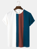 Mens Block Stripe Stitching Knitted Preppy Short Sleeve T-Shirts SKUI00034