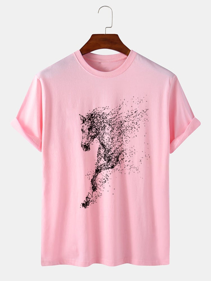 Mens 100% Cotton Dot Horse Graphics Casual Short Sleeve T-Shirts