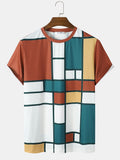 Mens Design Color Block Crew Neck Short Sleeve T-Shirt