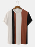 Mens Knitted Contrasting Color Stitching Short Sleeve T-Shirt