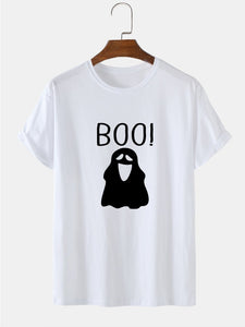 Mens Halloween Cartoon Ghost Printed 100% Cotton Short Sleeve T-Shirts