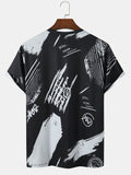 Mens Letter Graffiti Crew Neck Short Sleeve Black T-Shirt