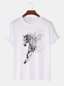 Mens 100% Cotton Dot Horse Graphics Casual Short Sleeve T-Shirts