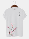 Mens Cherry Blossoms Print Japanese Style Cotton Short Sleeve T-Shirts