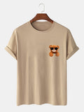 Mens 100% Cotton Cool Bear Print Preppy Short Sleeve T-Shirts